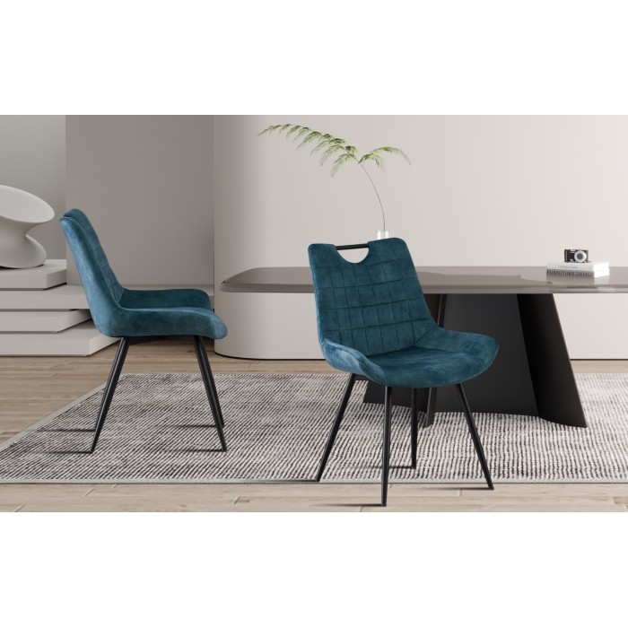 Chaise 'NINO' Velours Petrol, dimension H84 x L56 x P62.5, idéal pour votre cuisine ou salle à manger