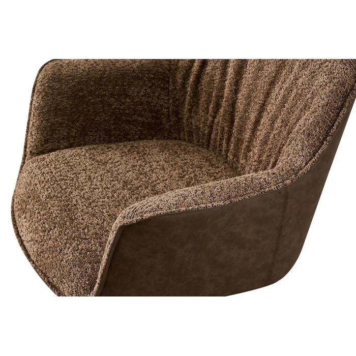 Chaise 'LUCIA' Bouclé Sable Dos PU Brun, dimension H82.5 x L62 x P63, idéal pour votre cuisine ou salle à manger