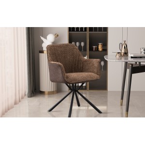 Chaise 'LUCIA' Bouclé Sable Dos PU Brun, dimension H82.5 x L62 x P63, idéal pour votre cuisine ou salle à manger