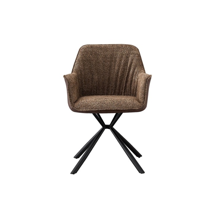 Chaise 'LUCIA' Bouclé Sable Dos PU Brun, dimension H82.5 x L62 x P63, idéal pour votre cuisine ou salle à manger