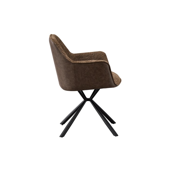 Chaise 'LUCIA' Bouclé Sable Dos PU Brun, dimension H82.5 x L62 x P63, idéal pour votre cuisine ou salle à manger