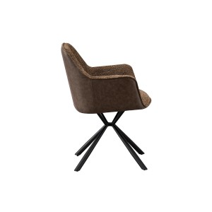 Chaise 'LUCIA' Bouclé Sable Dos PU Brun, dimension H82.5 x L62 x P63, idéal pour votre cuisine ou salle à manger