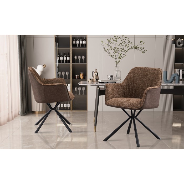 Chaise 'LUCIA' Bouclé Sable Dos PU Brun, dimension H82.5 x L62 x P63, idéal pour votre cuisine ou salle à manger