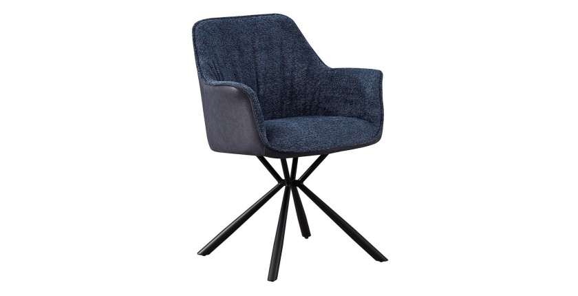 Chaise 'LUCIA' Bouclé Bleu Dos PU Bleu, dimension H82.5 x L62 x P63, idéal pour votre cuisine ou salle à manger
