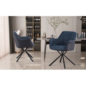Chaise 'LUCIA' Bouclé Bleu Dos PU Bleu, dimension H82.5 x L62 x P63, idéal pour votre cuisine ou salle à manger