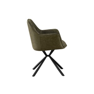 Chaise 'LUCIA' Bouclé Vert Dos PU Vert foncé, dimension H82.5 x L62 x P63, idéal pour votre cuisine ou salle à manger