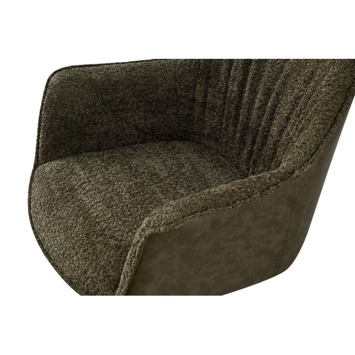 Chaise 'LUCIA' Bouclé Vert Dos PU Vert foncé, dimension H82.5 x L62 x P63, idéal pour votre cuisine ou salle à manger