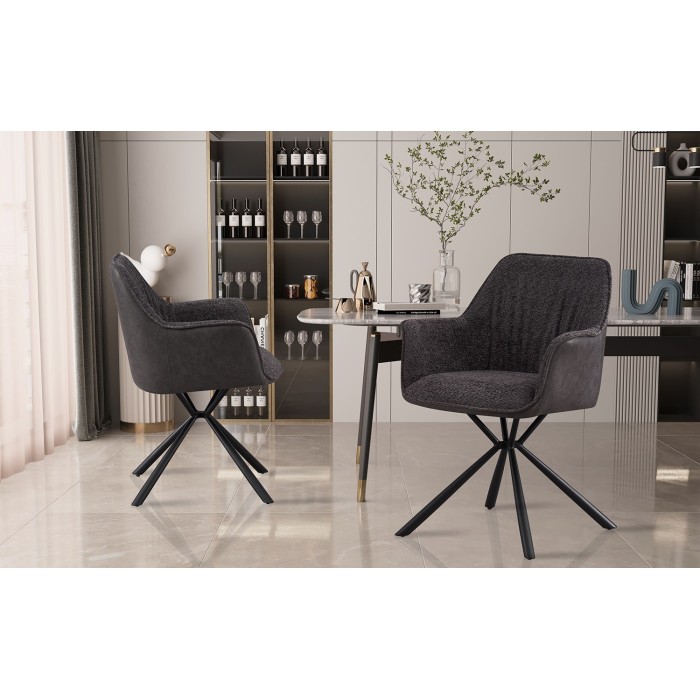 Chaise 'LUCIA' Bouclé Gris Dos PU Gris clair, dimension H82.5 x L62 x P63, idéal pour votre cuisine ou salle à manger