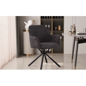 Chaise 'LUCIA' Bouclé Gris Dos PU Gris clair, dimension H82.5 x L62 x P63, idéal pour votre cuisine ou salle à manger