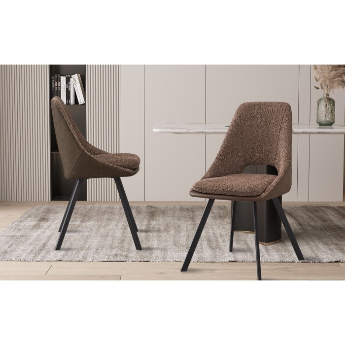 Chaise revêtement Bouclé pour salle à manger coloris Sable. Collection FILA