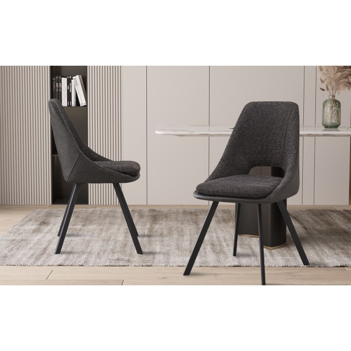 Chaise revêtement Bouclé pour salle à manger coloris Gris. Collection FILA
