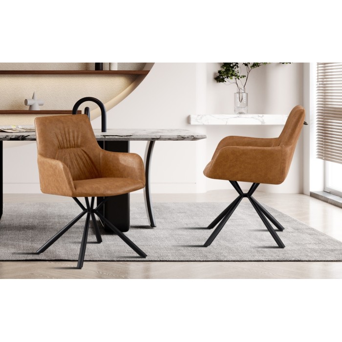 Chaise 'LYRO' PU Cognac, dimension H86 x L55.5 x P64.5, idéal pour votre cuisine ou salle à manger