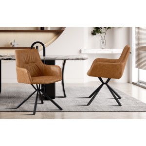 Chaise 'LYRO' PU Cognac, dimension H86 x L55.5 x P64.5, idéal pour votre cuisine ou salle à manger