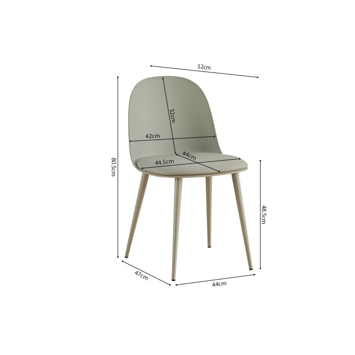 Chaise 'JASMON' Coussin PU Gris-Vert, dimension H81 x L51 x P44, idéal pour votre cuisine ou salle à manger