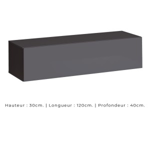 Meuble TV suspendu 120cm coloris gris collection SWITCH. Finitions brillantes.
