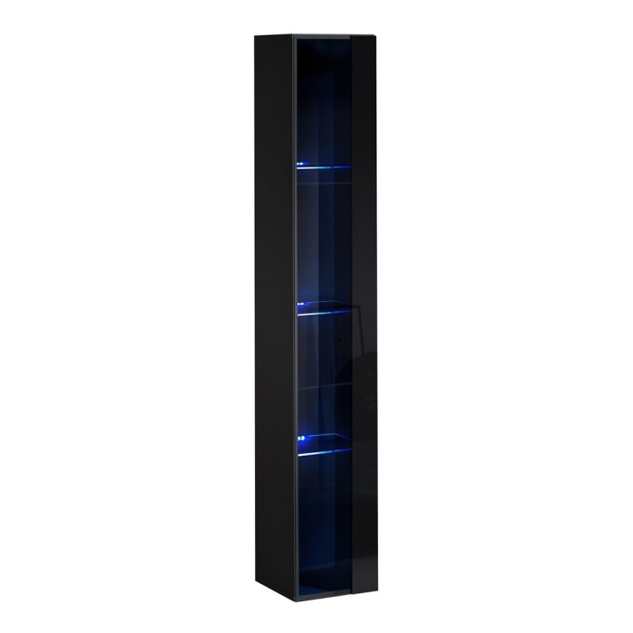 Vitrine suspendue noire avec 1 porte vitrée et éclairage LED inclus. Collection SWITCH.