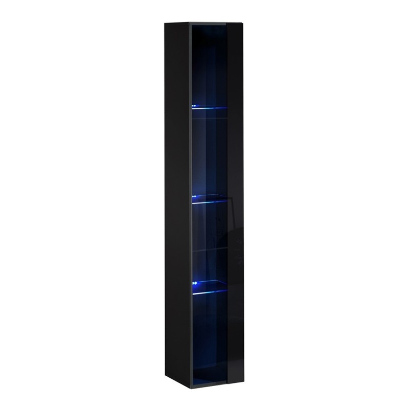 Vitrine suspendue noire avec 1 porte vitrée et éclairage LED inclus. Collection SWITCH.