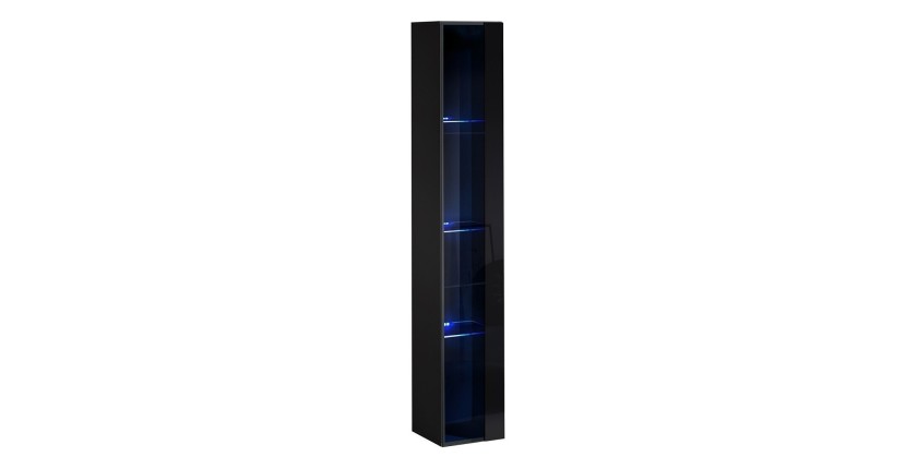 Vitrine suspendue noire avec 1 porte vitrée et éclairage LED inclus. Collection SWITCH.