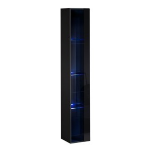 Vitrine suspendue noire avec 1 porte vitrée et éclairage LED inclus. Collection SWITCH.