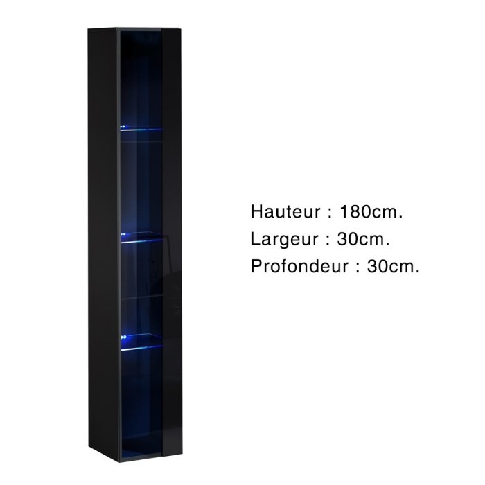Vitrine suspendue noire avec 1 porte vitrée et éclairage LED inclus. Collection SWITCH.