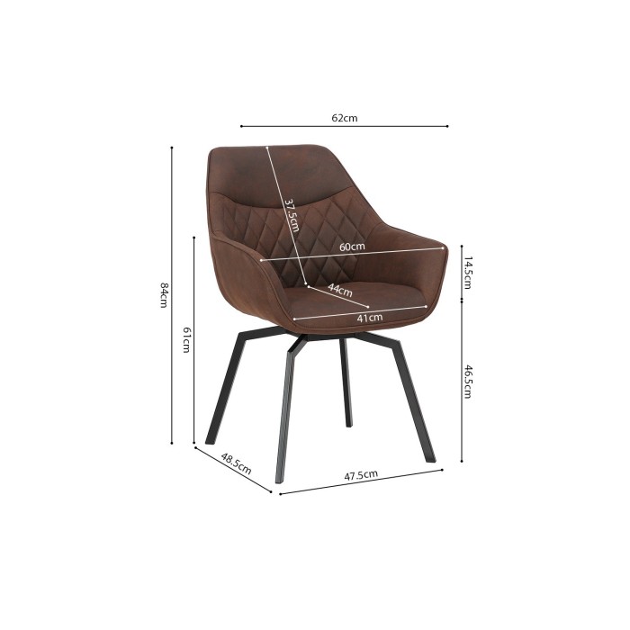 Chaise DORA PU Micro fibre Brun, dimensions: H84 x L59.5 x P62 cm, idéal pour votre cuisine ou salle à manger