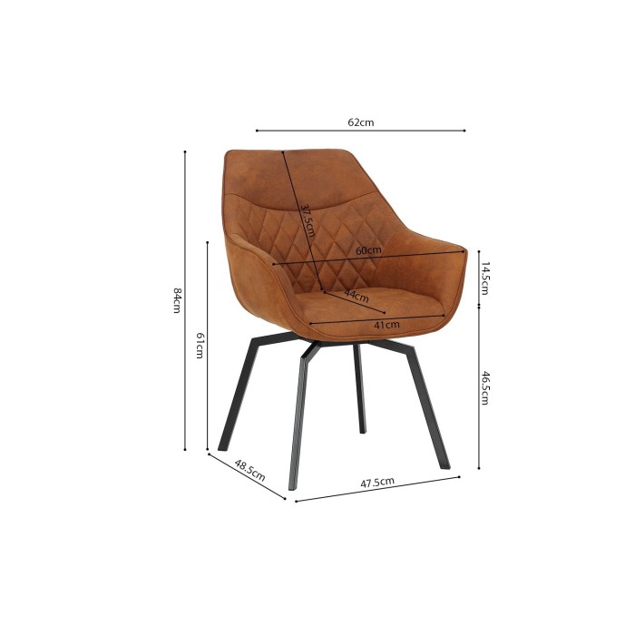 Chaise DORA PU Micro fibre Cognac, dimensions: H84 x L59.5 x P62 cm, idéal pour votre cuisine ou salle à manger
