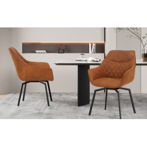 Chaise DORA PU Micro fibre Cognac, dimensions: H84 x L59.5 x P62 cm, idéal pour votre cuisine ou salle à manger