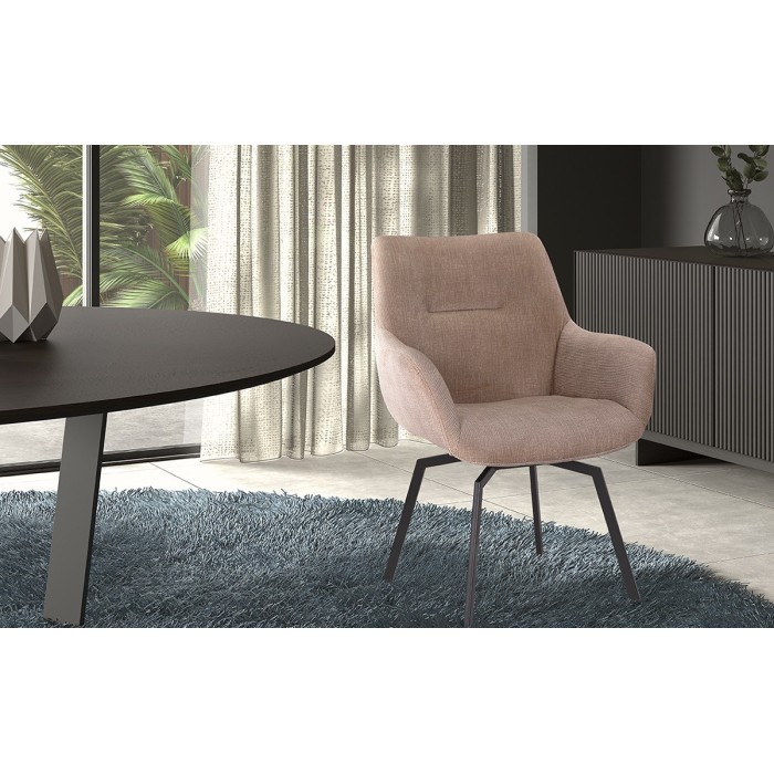 Chaise MADO Pivotant Velours côtelé Beige, dimension H84 x L63 x P63, idéal pour votre cuisine ou salle à manger