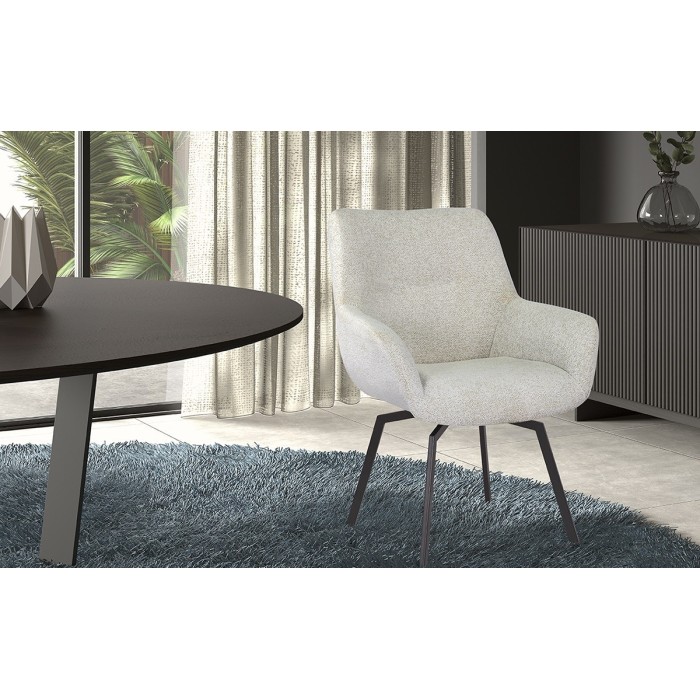 Chaise MADO Pivotant tissu Ecru, dimension H84 x L63 x P63, idéal pour votre cuisine ou salle à manger