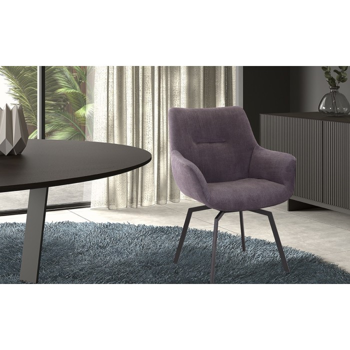 Chaise MADO Pivotant Velours côtelé Gris, dimension H84 x L63 x P63, idéal pour votre cuisine ou salle à manger