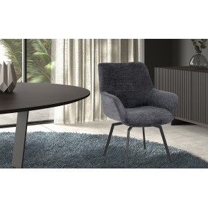 Chaise MADO Pivotant tissu Gris foncé, dimension H84 x L63 x P63, idéal pour votre cuisine ou salle à manger