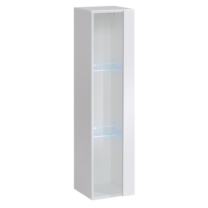 Vitrine suspendue blanche petit modèle avec 1 porte vitrée et éclairage LED inclus. Collection SWITCH.