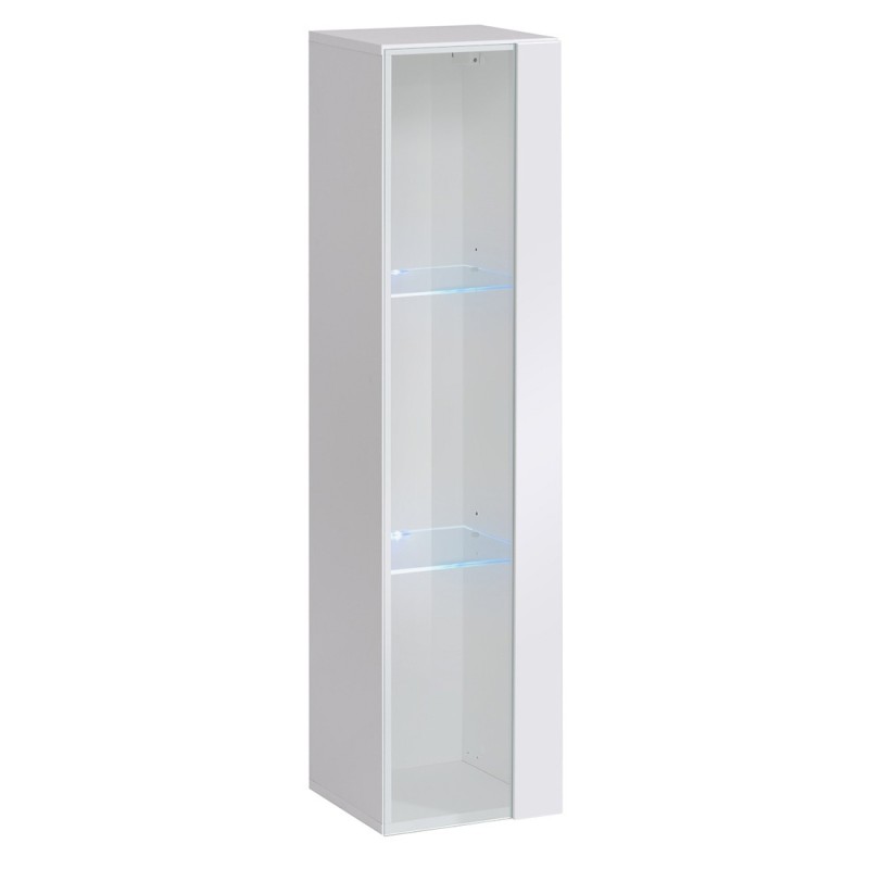 Vitrine suspendue blanche petit modèle avec 1 porte vitrée et éclairage LED inclus. Collection SWITCH.