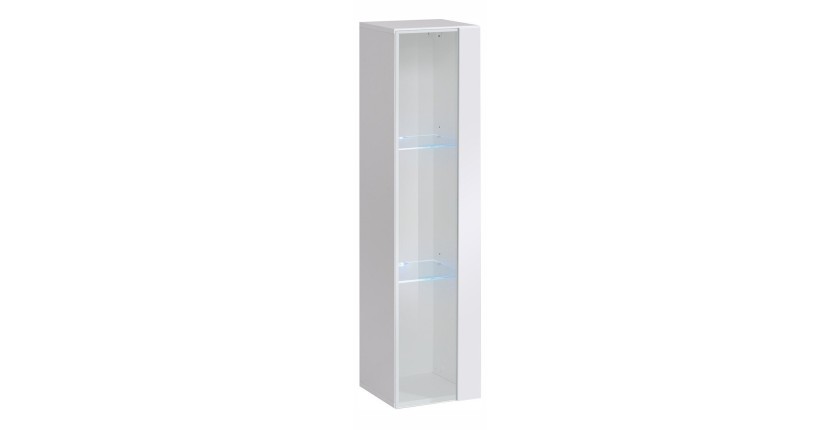 Vitrine suspendue blanche petit modèle avec 1 porte vitrée et éclairage LED inclus. Collection SWITCH.