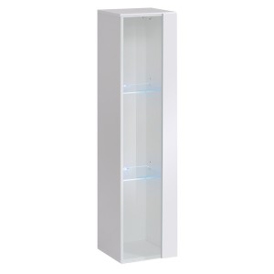 Vitrine suspendue blanche petit modèle avec 1 porte vitrée et éclairage LED inclus. Collection SWITCH.