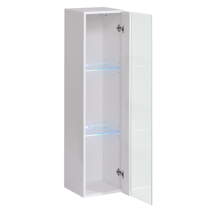 Vitrine suspendue blanche petit modèle avec 1 porte vitrée et éclairage LED inclus. Collection SWITCH.