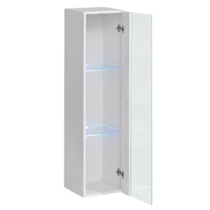 Vitrine suspendue blanche petit modèle avec 1 porte vitrée et éclairage LED inclus. Collection SWITCH.