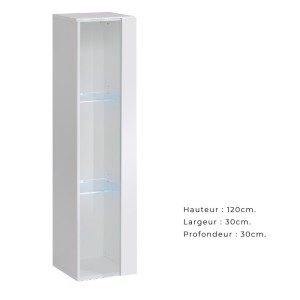 Vitrine suspendue blanche petit modèle avec 1 porte vitrée et éclairage LED inclus. Collection SWITCH.