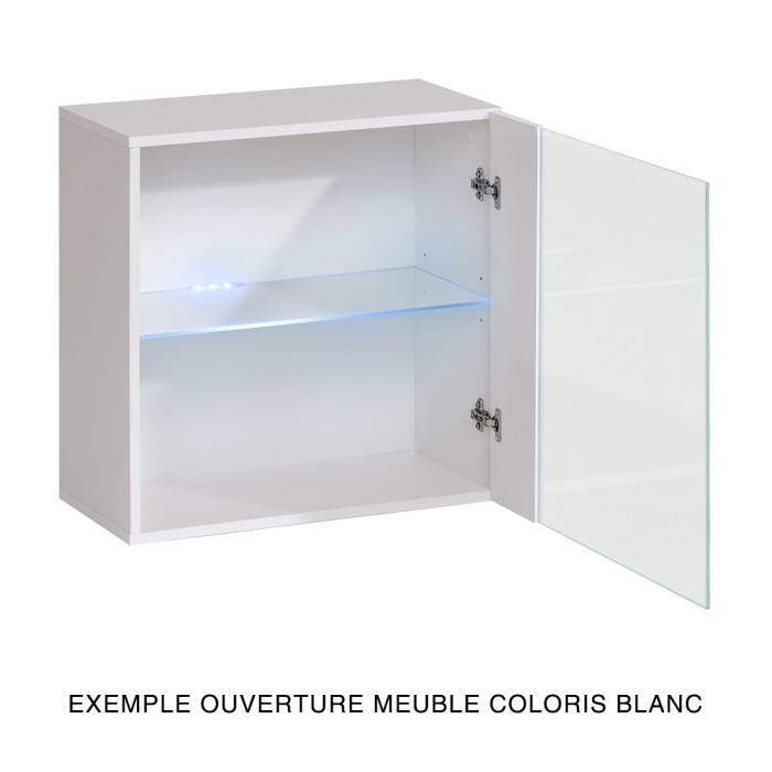 Vitrine noire carrée suspendue avec 1 porte vitrée et éclairage LED inclus. Collection SWITCH.