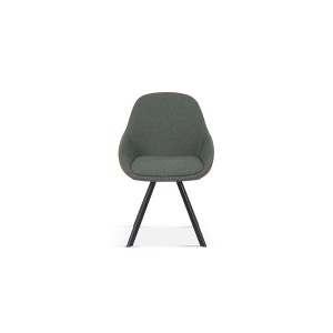 Chaise JEANNE Tissu Vert Dos PU Cognac, dimension H85 x L55 x P62, idéal pour votre cuisine ou salle à manger