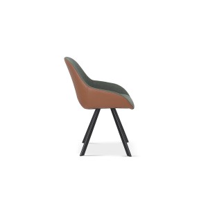 Chaise JEANNE Tissu Vert Dos PU Cognac, dimension H85 x L55 x P62, idéal pour votre cuisine ou salle à manger