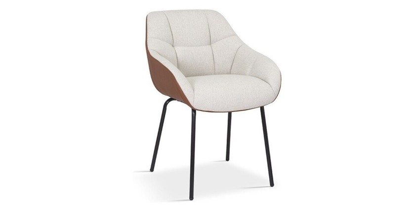 Chaise SAM Tissu Beige Dos PU Cognac, dimension H85 x L57.5 x P65, idéal pour votre cuisine ou salle à manger