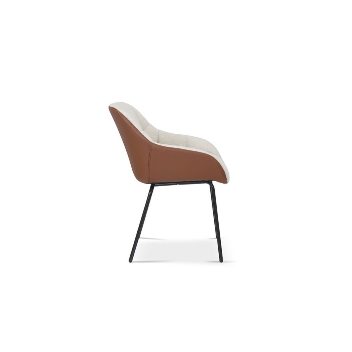 Chaise SAM Tissu Beige Dos PU Cognac, dimension H85 x L57.5 x P65, idéal pour votre cuisine ou salle à manger