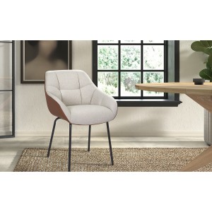 Chaise SAM Tissu Beige Dos PU Cognac, dimension H85 x L57.5 x P65, idéal pour votre cuisine ou salle à manger