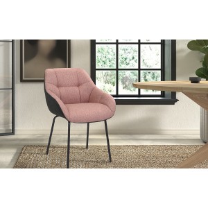 Chaise SAM Tissu Rose Dos PU Gris foncé, dimension H85 x L57.5 x P65, idéal pour votre cuisine ou salle à manger