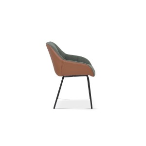 Chaise SAM Tissu Vert Dos PU Cognac, dimension H85 x L57.5 x P65, idéal pour votre cuisine ou salle à manger