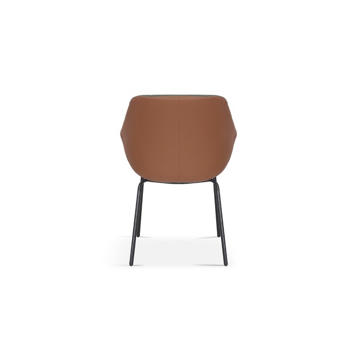 Chaise SAM Tissu Vert Dos PU Cognac, dimension H85 x L57.5 x P65, idéal pour votre cuisine ou salle à manger