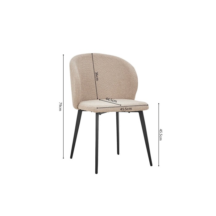 Chaise TOLO Tissu Bouclé Sable, dimension H80 x L51 x P55, idéal pour votre cuisine ou salle à manger