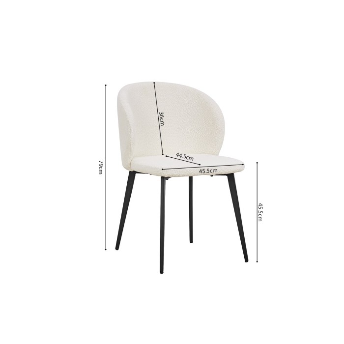 Chaise TOLO Tissu Bouclé Blanc, dimension H80 x L51 x P55, idéal pour votre cuisine ou salle à manger
