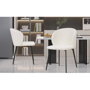 Chaise TOLO Tissu Bouclé Blanc, dimension H80 x L51 x P55, idéal pour votre cuisine ou salle à manger